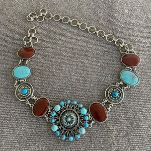 Vintage Style simulated Turquoise and Carnelian Link Belt